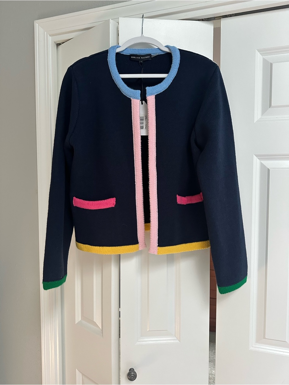 English Factory Navy Cardigan with Pastel Trim